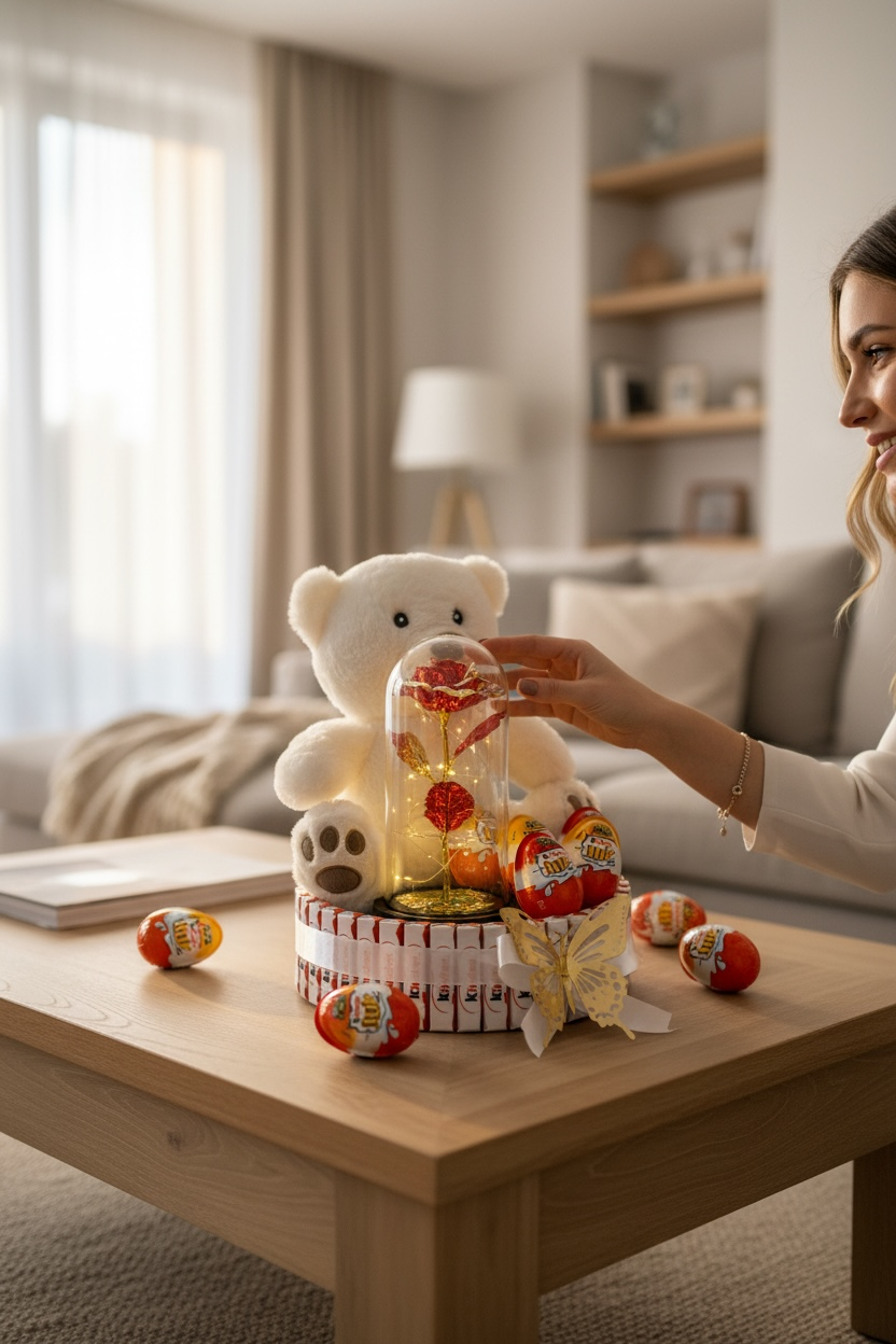 💝 Coffret Cadeau Romantique avec Ourson et Rose Éternelle
