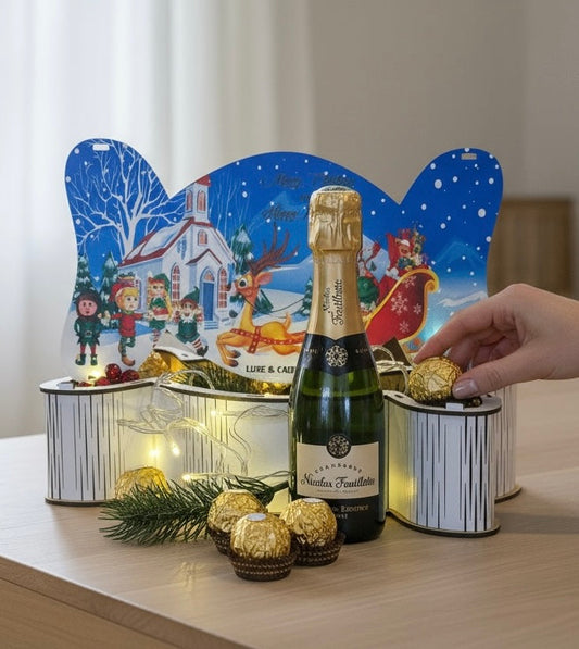 Coffret « Noël en Or » – Champagne Nicolas Feuillatte & 27 chocolats dorés