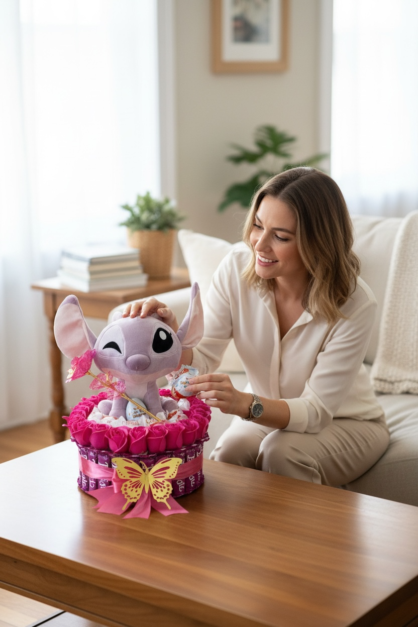 Coffret cadeau roses + chocolats + peluche Angel