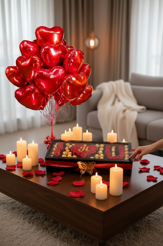 Rose rouge I ❤️U Coffret Saint-Valentin Chocolats Raffaello & Roses rouges – Cadeau romantique