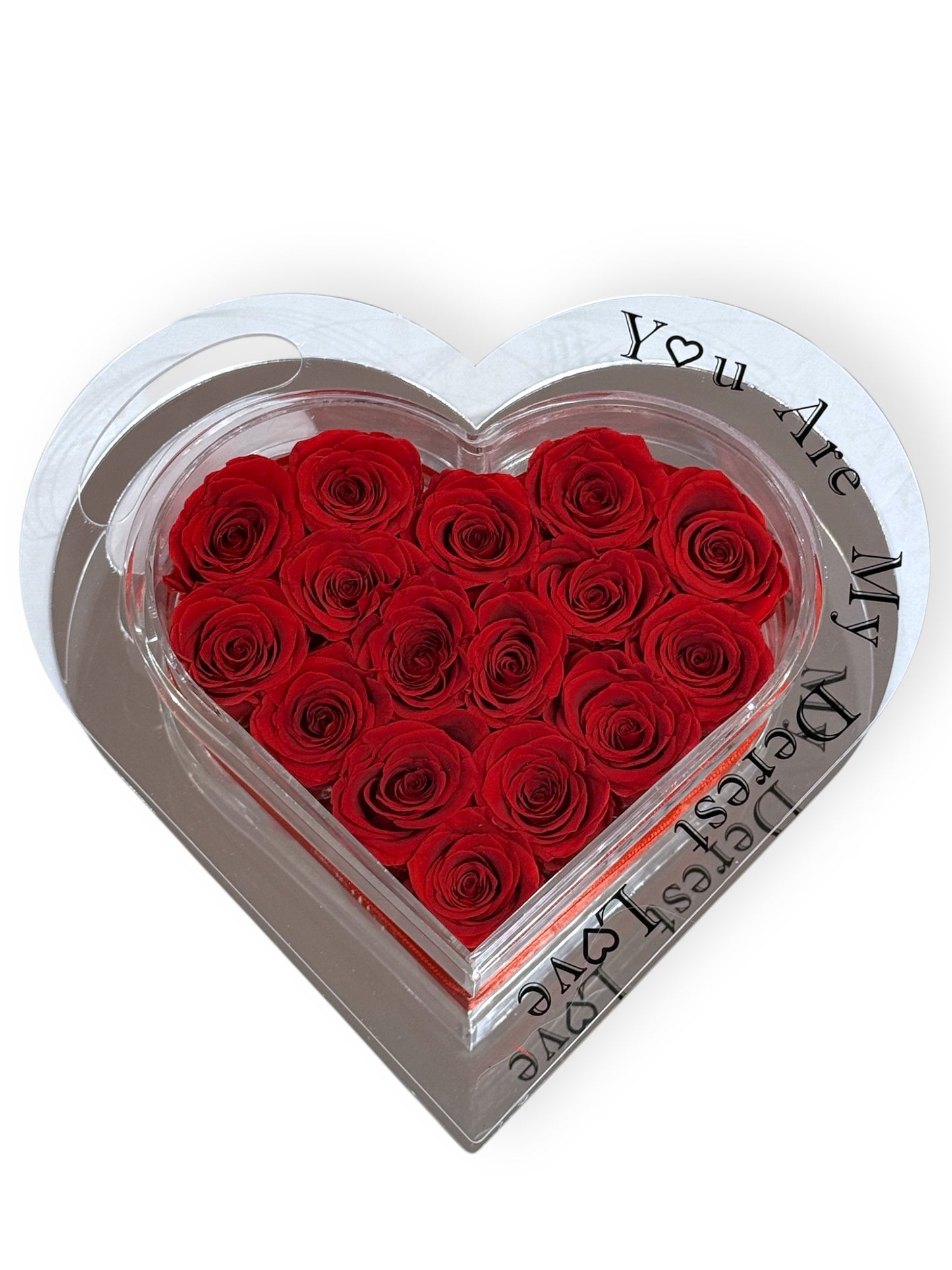 Coffret en forme de cœur avec roses rouges éternelles