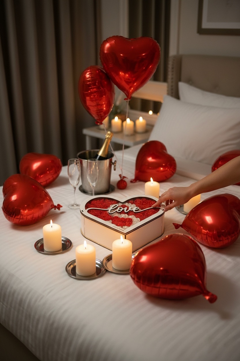 Coffret Cœur Personnalisable – Roses Rouges & Blanches