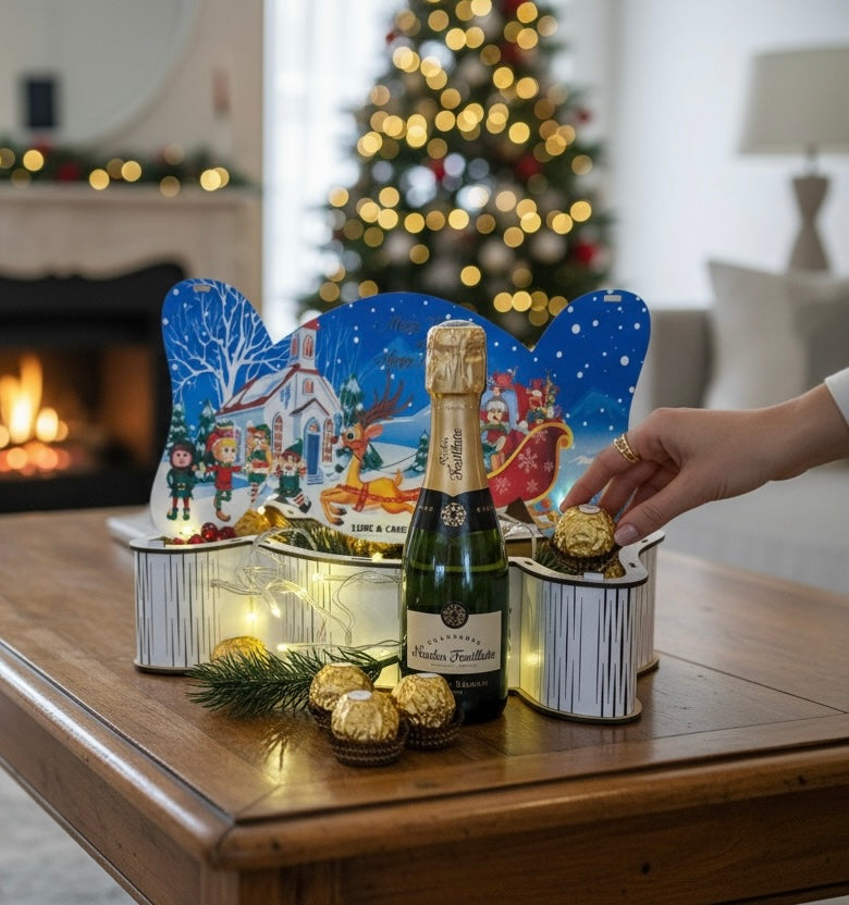 Coffret « Noël en Or » – Champagne Nicolas Feuillatte & 27 chocolats dorés