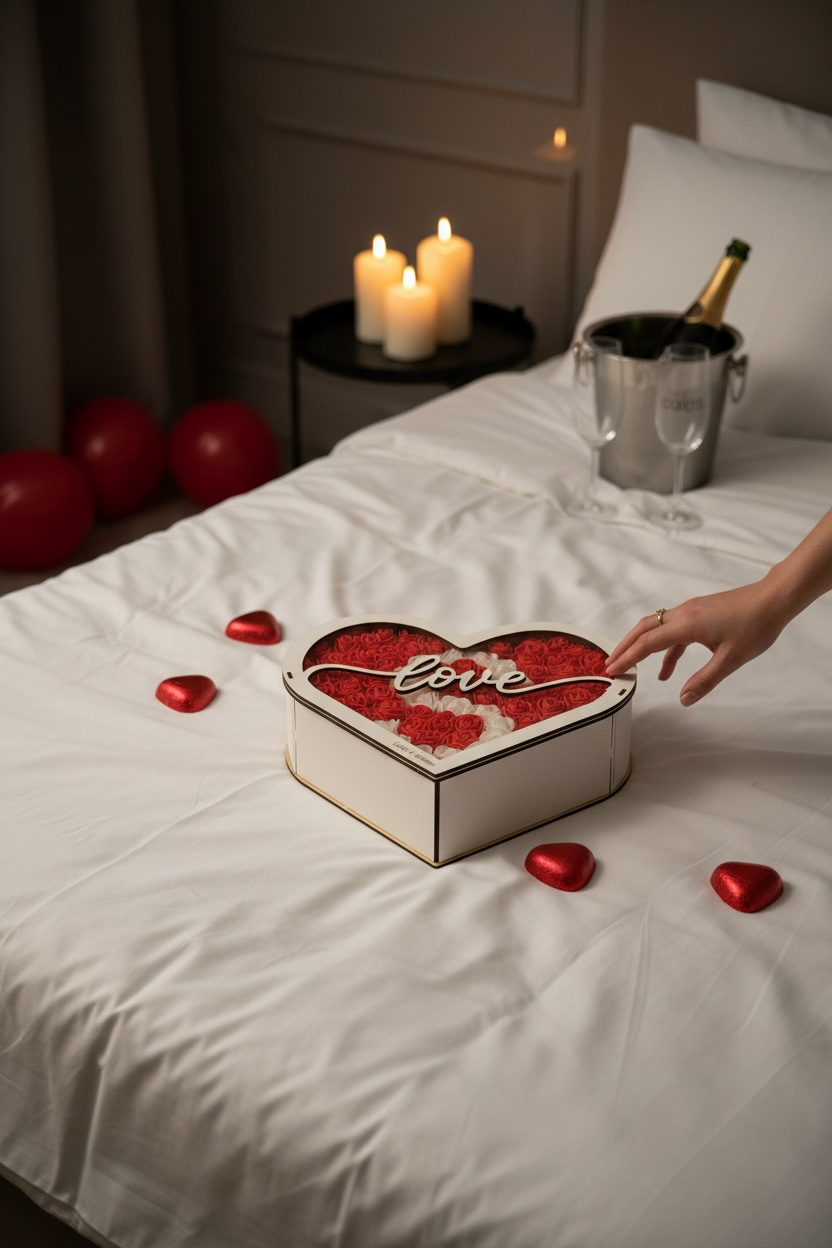 Coffret Cœur Personnalisable – Roses Rouges & Blanches