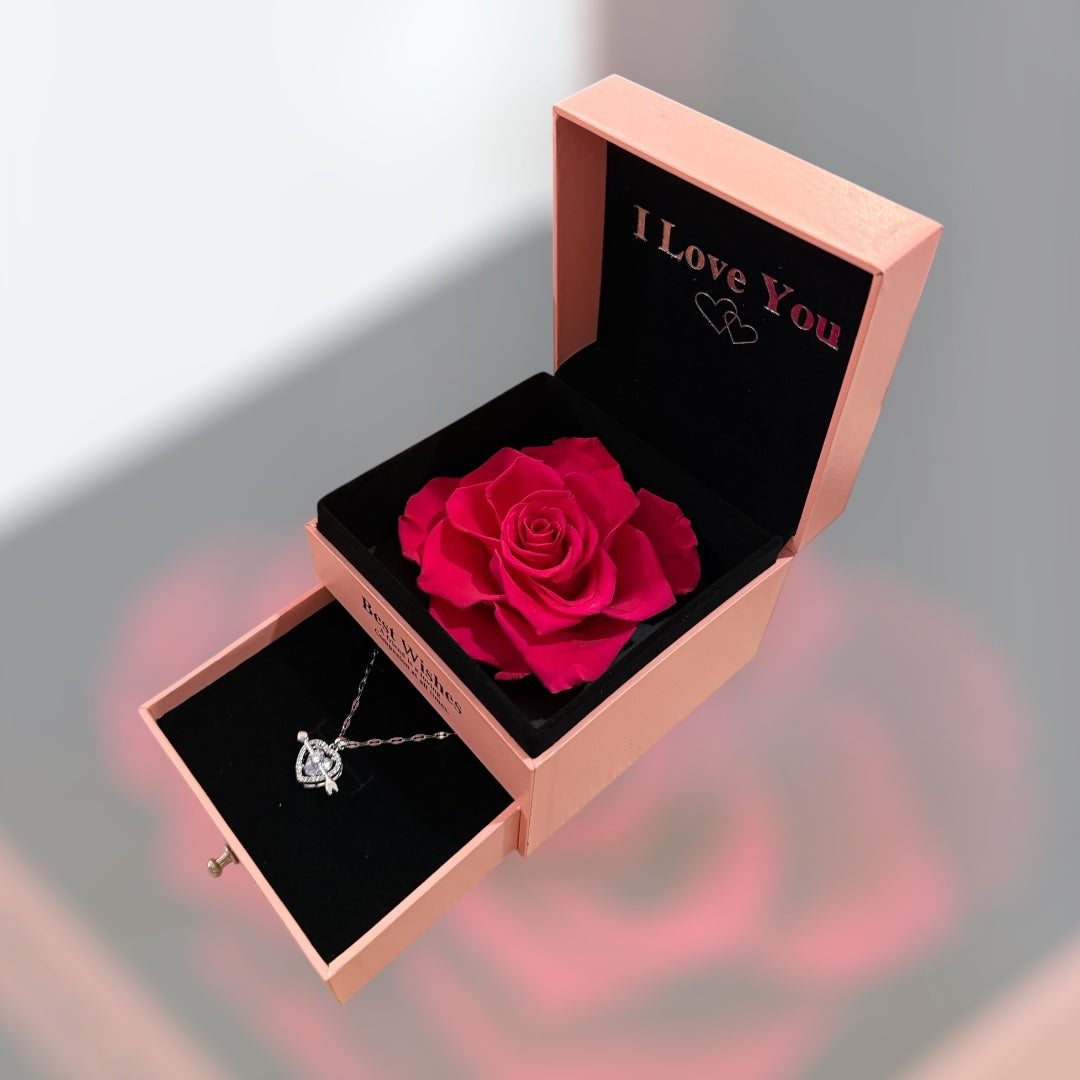 Rose éternelle avec bijoux
