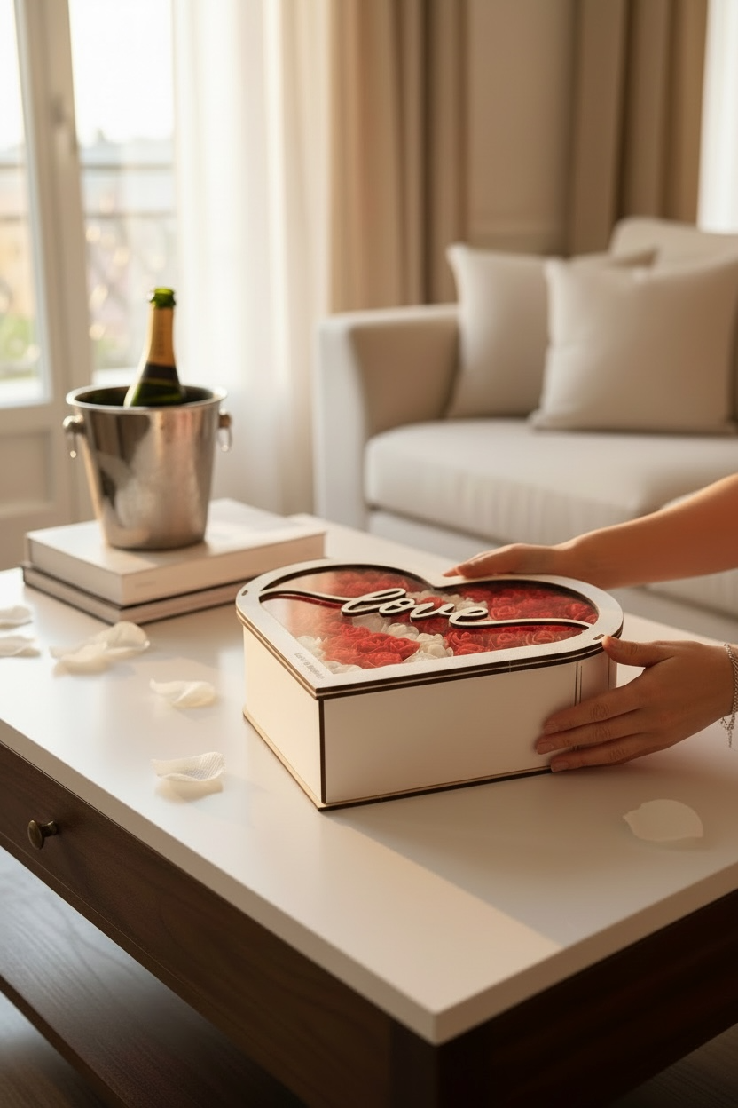 Coffret Cœur Personnalisable – Roses Rouges & Blanches
