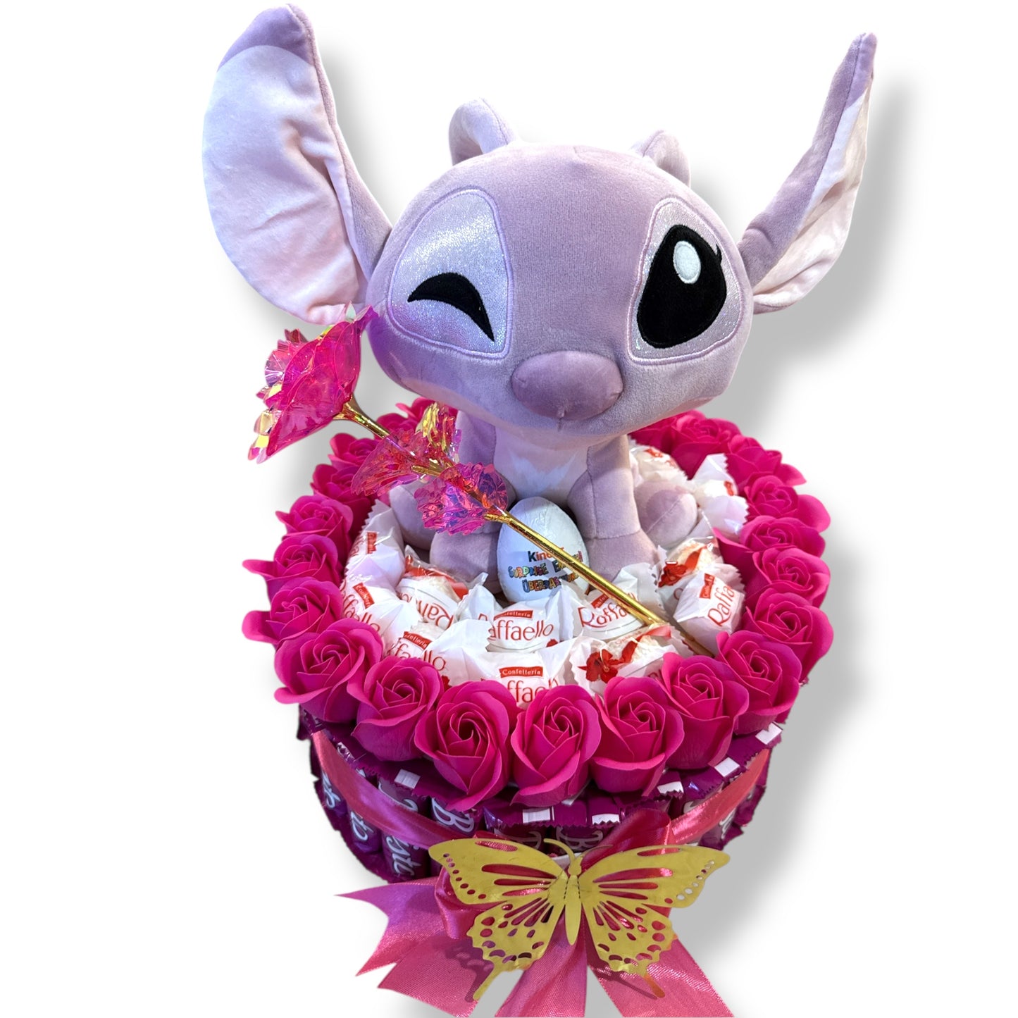 Coffret cadeau roses + chocolats + peluche Angel