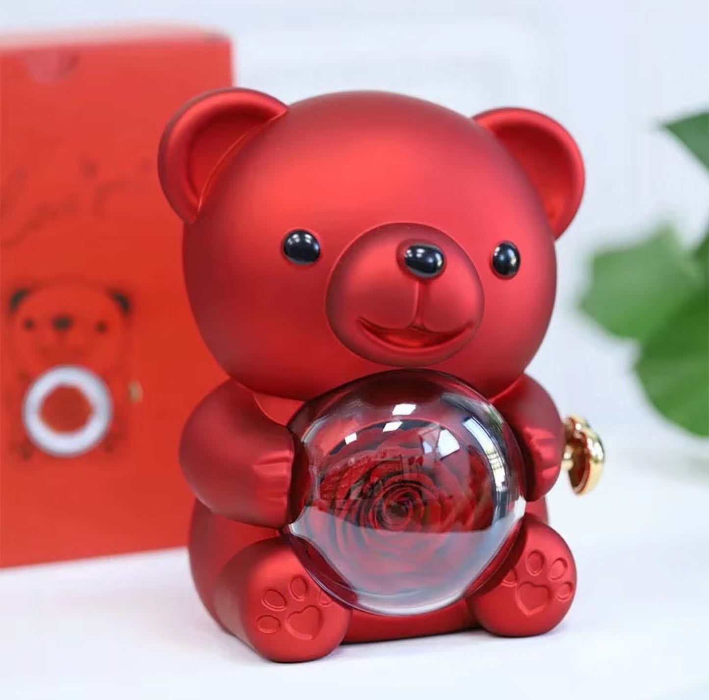Ours cadeau avec rose éternelle & bijou – Coffret 2-en-1 rotatif 360°