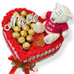Cadeau original pour femme – Coffret cœur avec ourson, bonbons et fleurs