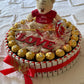 Cadeau romantique avec peluche, chocolats Ferrero et rose dorée 24K