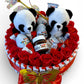 Bouquet gourmand Panda 30x30 – Chocolats Kinder, mini Nutella & roses en savon – Cadeau original fait main