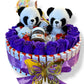 Bouquet gourmand Panda 30x30 – Chocolats Kinder, mini Nutella & roses en savon – Cadeau original fait main