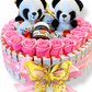 Bouquet gourmand Panda 30x30 – Chocolats Kinder, mini Nutella & roses en savon – Cadeau original fait main