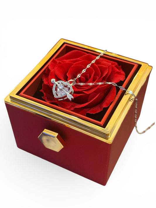 Le Pendentif Cœur Éternel + rose éternelle stabilisé