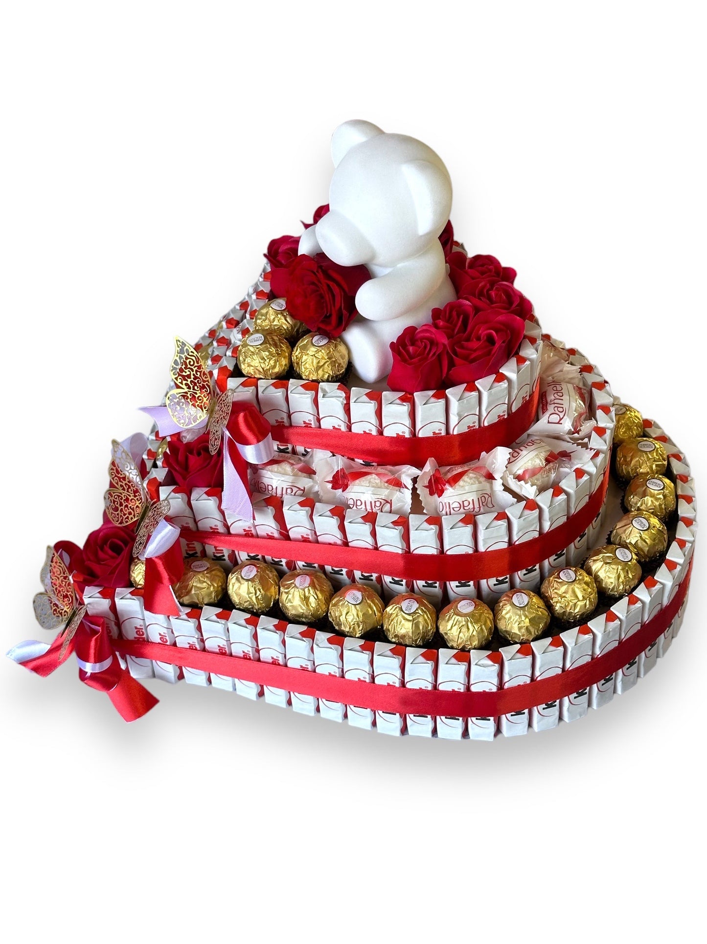 Cœur Gourmand avec Roses Éternelles et Ours Tendre