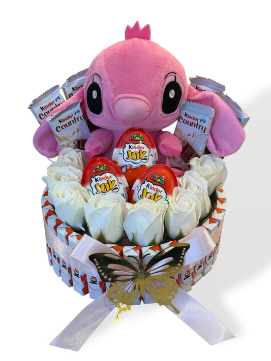 Bouquet gourmand avec peluche et Kinder
