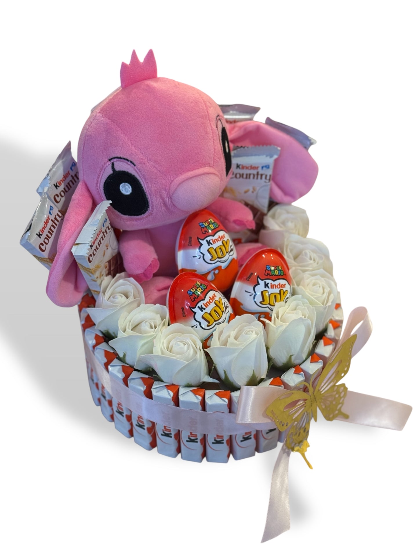 Bouquet gourmand avec peluche et Kinder