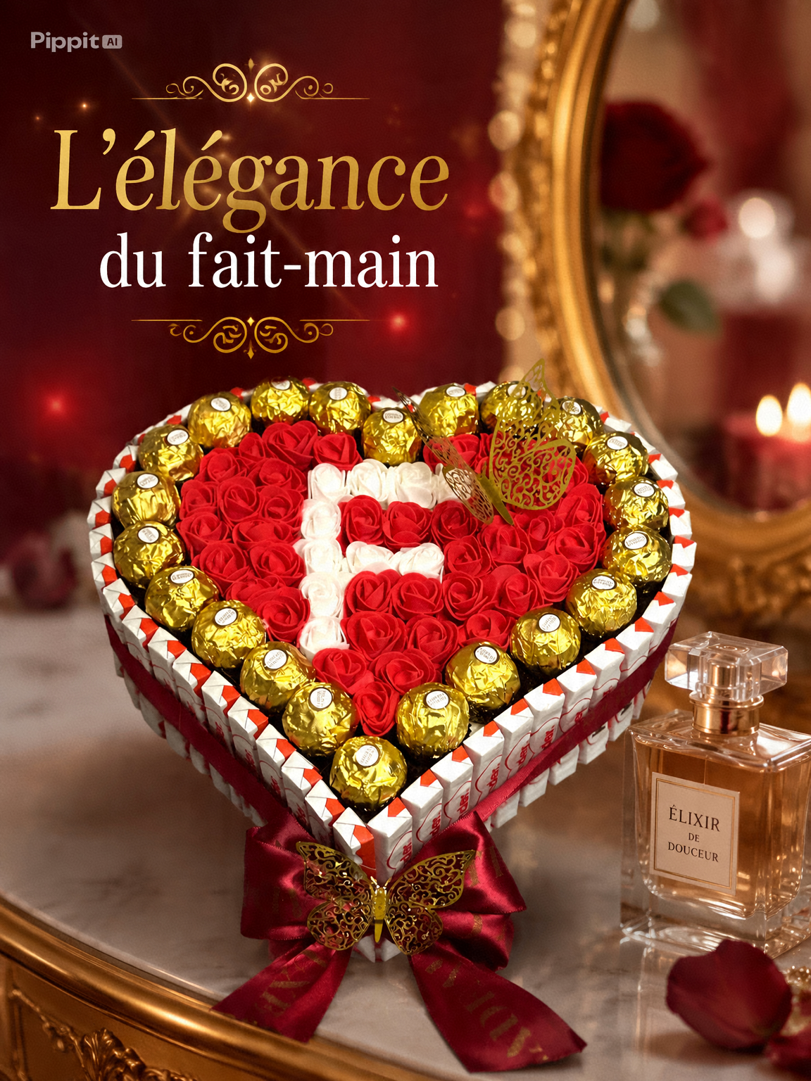 Cœur de chocolat personnalisé – Ferrero Rocher & Roses