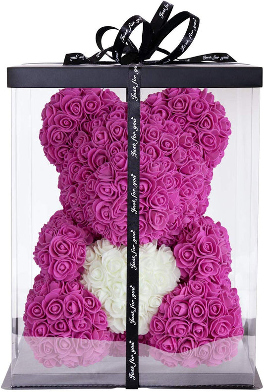 Ours en roses avec cœur 40 cm Fuchsia