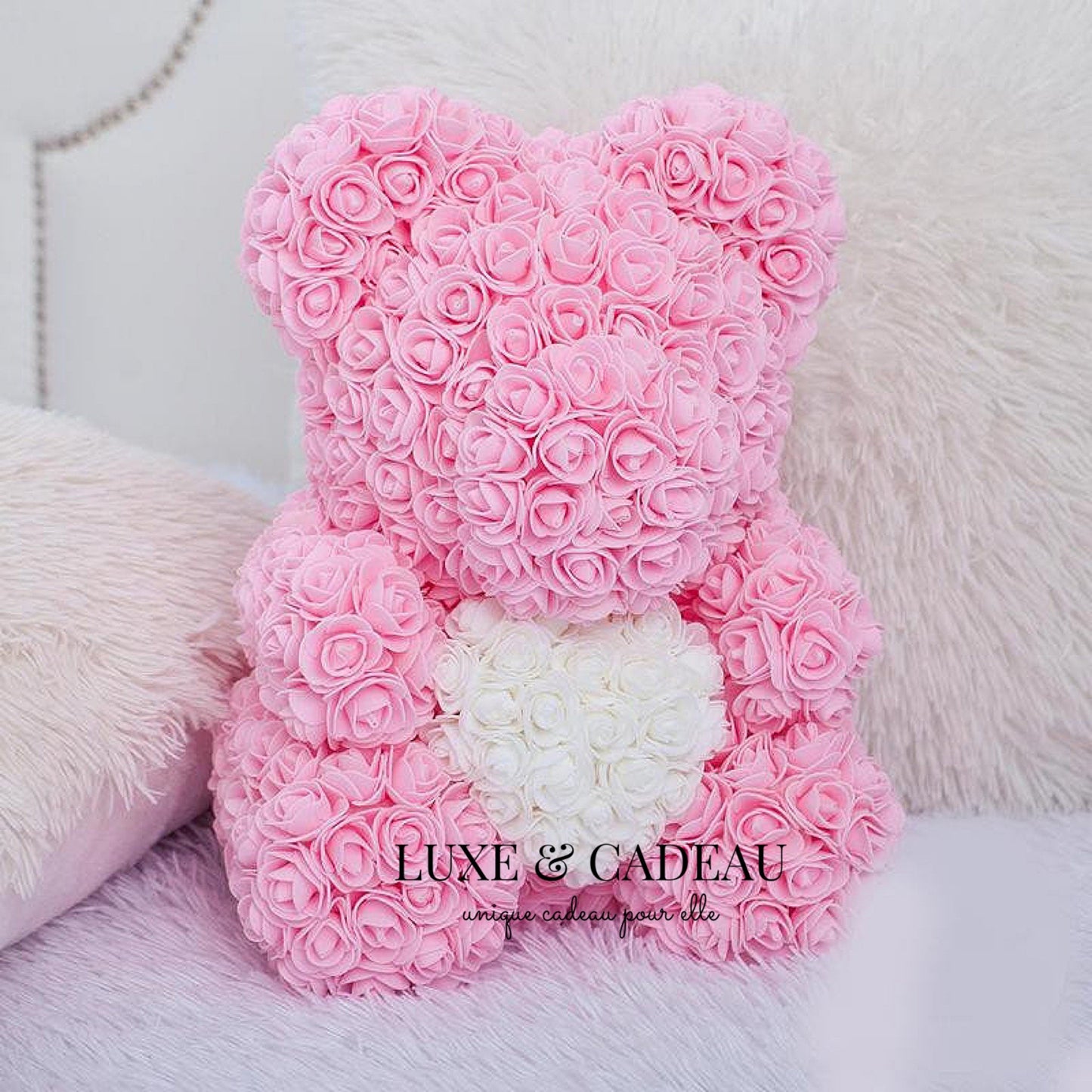 Ours en roses avec cœur 40 cm Rose