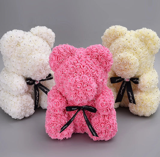 Ours en roses avec strass 40 cm