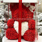 Ours en roses avec cœur 40cm Rouge